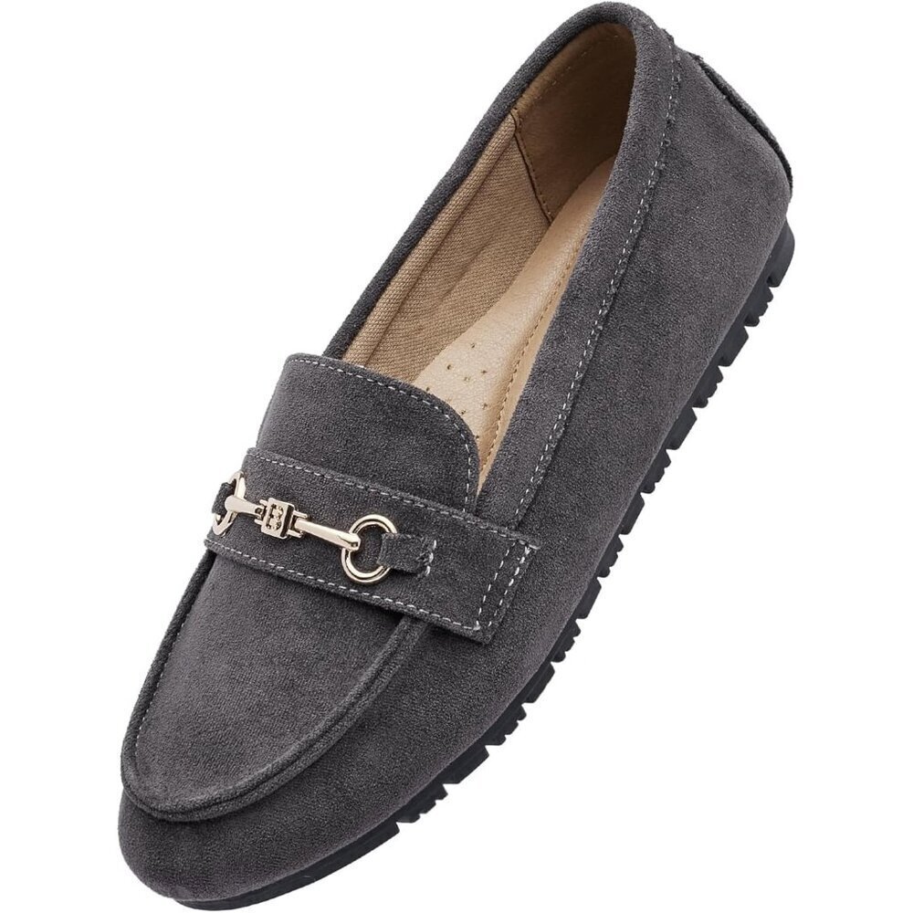 Women's Dark Grey Suede  Arch Support Casual Slip on Comfort Penny Loafers